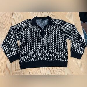 Adrianna Papell Black and White V-Neck Sweater Size XL